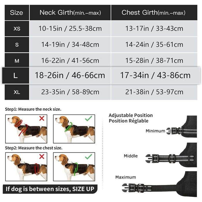 Шлейка для собак HEELE, No-Pull, для середніх собак, м'яка, дихаюча, регульована, світловідбиваюча, з м'яким ручним захопленням, чорна, розмір L