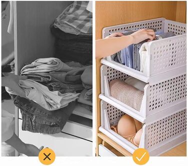 RAIN QUEEN 3-Piece Foldable and Stackable Closet Storage Boxes for Bedroom Clothes Storage Plastic Organizer Drawer (white)