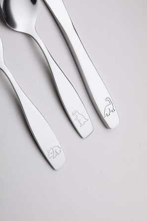 Набір дитячого столового приладдя EXZACT Kinderbesteck Set 18-ти частинний з нержавіючої сталі, від 2 років, безпечні ножі, 6 виделок, 6 ножів, 6 ложок (Dino X 18)