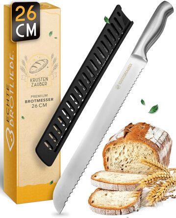 Ніж для хліба KRUSTENZAUBER з хвилястим лезом, 20 см, з нержавіючої сталі, для точного та легкого нарізання, великий ніж для хліба та булочок (26 см)