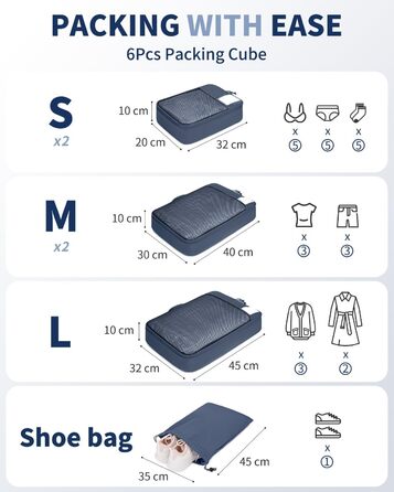 Органайзери для валізи ECOHUB, набір 6 шт. з ID-міткою, екологічні, дихаючі, для подорожей (зелений, блакитний)