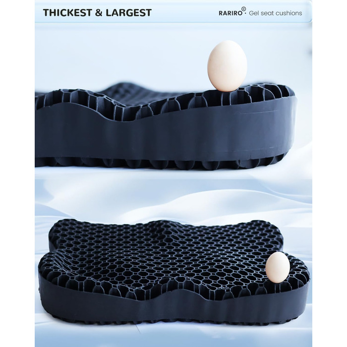 Гелеве сидіння для офісного крісла: ергономічна подушка з подвійною структурою та стільниковою поверхнею для тривалого сидіння, підтримки попереку та полегшення болю при ішіасі. Підходить для авто, каяку, інвалідного візка. Чорний колір.