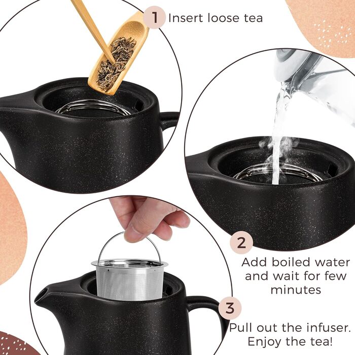 Happy Lemuro Teapot Set with Trivet - 1.2 l - Ceramic Teapot with Infuser and Candle Warmer - Tea Pot - Teapot - Ceramic Teapot with Trivet - Tea Canister