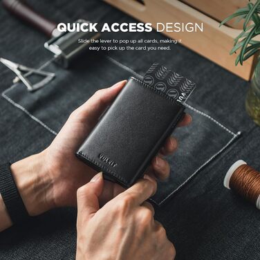 Гаманець-картхолдер VULKIT для чоловіків RFID захист, шкіряний, з відділенням для купюр та ID-вікна (Чорний, натуральна коров'яча шкіра)