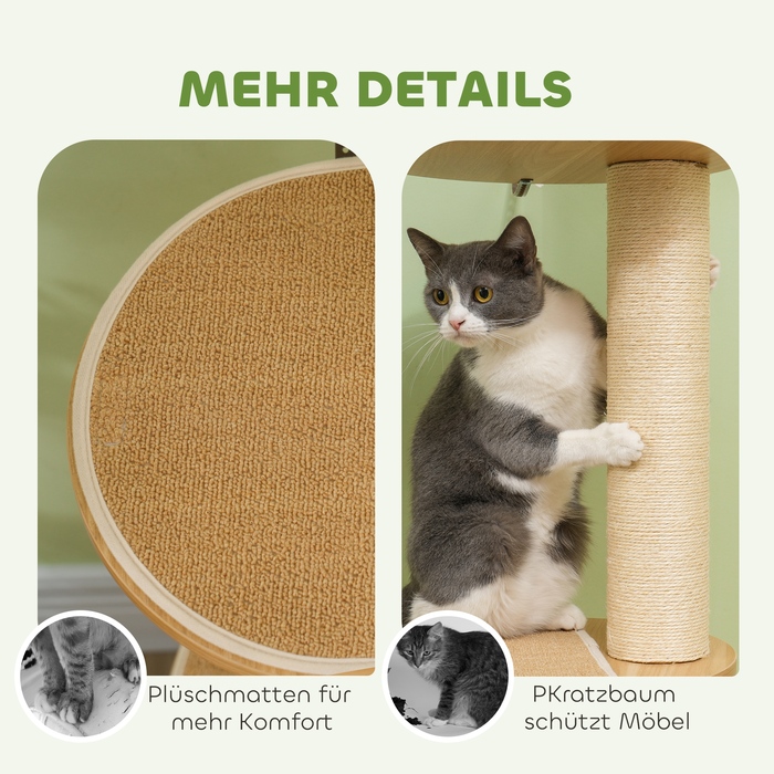 PawHut Дряпалка для котів, котячий комплекс, висота до стелі, 230-250 см, клітрова конструкція з гамаком, котячий будиночок регульованої висоти, ігровий комплекс з захистом від перекидання, плюш, дуб + кремовий | Aosom