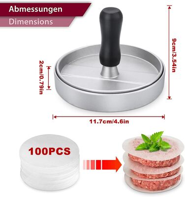 Пресс для бургерів HEPAZ з 100 аркушами паперу для випікання, набір для приготування бургерів та котлет з алюмінію з антипригарним покриттям