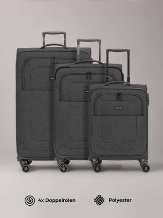 Набір валіз REDOLZ 3 шт. для жінок та чоловіків | Легкі та стійкі дорожні ролери, якісний м'який кейс, 4 подвійні колеса та TSA-замок | Розширюваний з еластичними складками (Essentials 12) Чорний набір валіз (3 шт.) 3-колісний розширюваний