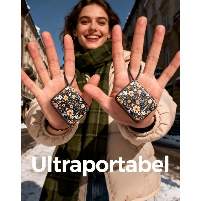 Електричні грілки для рук Ocoopa 2 шт. з акумулятором 4000mAh, USB, 3 режими нагріву до 52°C, для жінок, зимові подарунки, для катання на лижах, подорожей та активного відпочинку, UT5 Nano Wiesengeflüster (Ocoopa x Künstleredition)