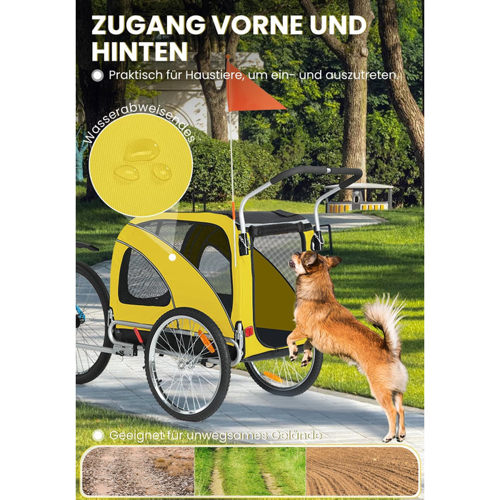 SEPNINE® Причіп для собак на велосипеді XL, 2-в-1: причіп та візок для бігу, з відбивачами та гальмом, матеріал 600D Oxford Canvas, максимальне навантаження 40 кг, помаранчевий (жовтогарячий)