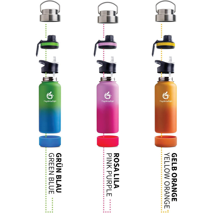 Stainless Steel Drinking Bottle – BPA-Free Thermo Bottle for Kids, School, Sports & Outdoor – Keeps Drinks Hot up to 12H and Cold up to 24H – Includes 3 Drinking Caps – 950 ml (Earth)
