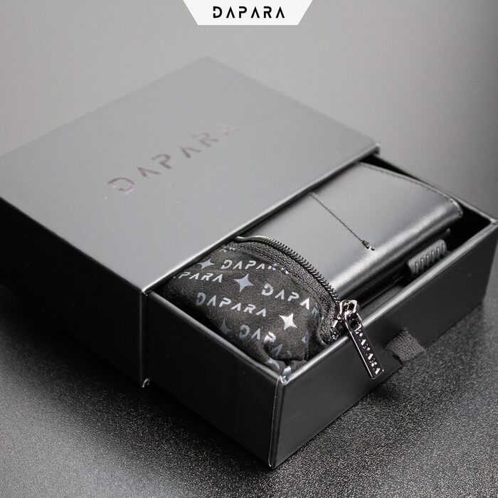 Чоловічий шкіряний гаманець DAPARA з відділенням для монет та RFID-захистом | Slim Wallet для чоловіків | Портмоне на 12 карт | Чорний міні-гаманець з відділенням для монет