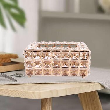LEMCC Crystal Tissue Box Holder, Rectangular, Classic, Gold, Crystal, Iron