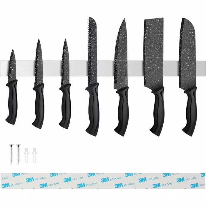 Magnetic Knife Strip 30cm, Stainless Steel Knife Holder Magnetic, Magnetic Knife Holder Screw, Self-Adhesive Magnetic Strip for Knives and Utensils