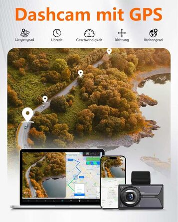 Відеореєстратор Antfutre Dashcam Auto Vorne Hinten 4K+1080P з GPS, WiFi, HDR, G-Sensor, 24/7 Parküberwachung, Loop-Aufnahme MXC-857-64GB