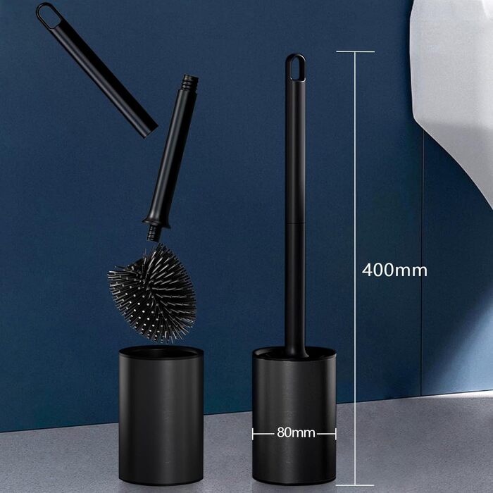 Силіконова щітка для унітазу Klobürste з нержавіючої сталі, чорна матова, з швидковисихним тримачем та 2 змінними насадками