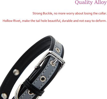 Yonsbox Персоналізоване світловідбиваче відбиваче для собак та котів - Легкий, міцний, з гравіюванням, тихим ID-брелоком та світловідбиваючою ниткою - 6 розмірів (XS–XXL) Чорний M: 29-38 см (підходить для 6-10 кг)