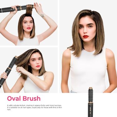 Airstyler Pro 7-в-1: Набір для укладки волосся Atopskins з фен-щіткою, плойкою та насадкою для локонів, 11000 об/хв, для створення об'єму, локонів та випрямлення волосся, зелено-золотий (чорно-золотий)