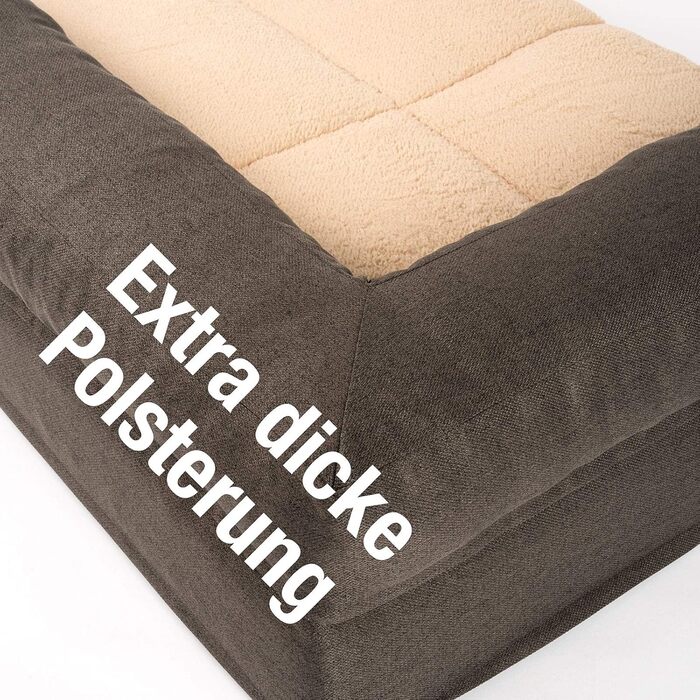 JAMAXX Преміум Софа для собак 2-в-1 - Ортопедична, з Memory Visco, знімні подушки та чохол, м'який фліс/овчина/шерпа, PDB3014 (65x50 см, коричневий+пісочний фліс)