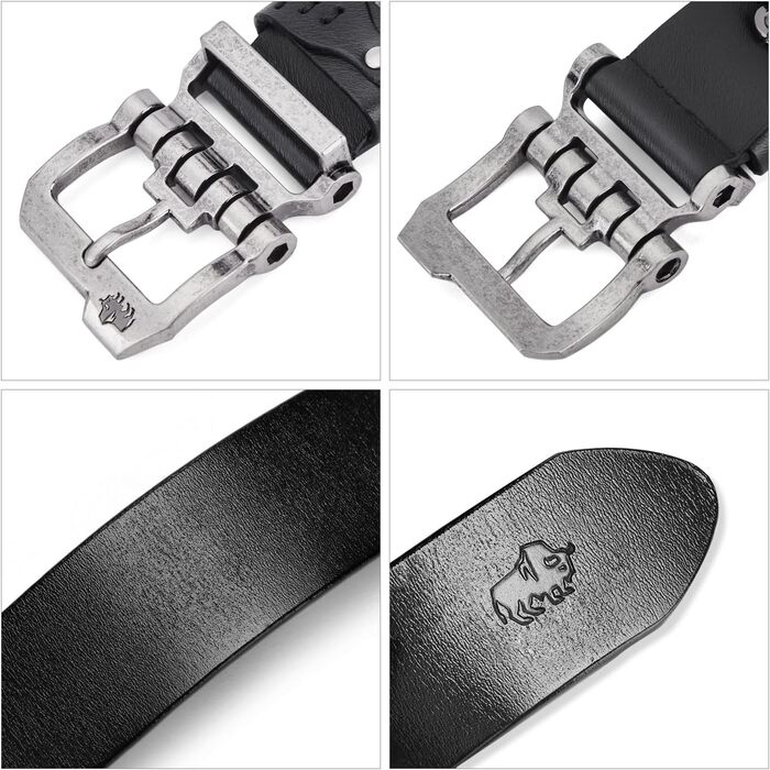 Чоловічий шкіряний ремінь BISON DENIM для джинсів та бізнес-стилю, ретро-дизайн, ширина 38 мм, довжина 130 см, чорний (W71694-2bm-black)