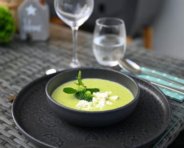 MÄSER Серія Tiles Vintage - посуд для 4 осіб у мавританському стилі, 12 предметів, чорний керамічний сервіз (комбінований)