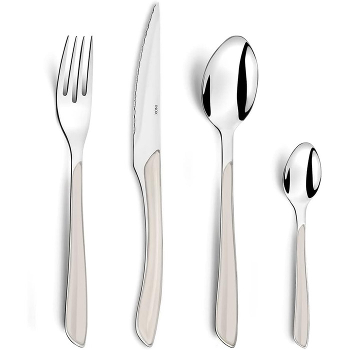 Amefa ECLAT Cutlery Set White Dinner Cutlery 24-Piece for 6 People Stainless Steel Rust-Proof High-Quality Plastic Handle Shells Dishwasher Safe Cutlery Set 6 People Camping Cutlery