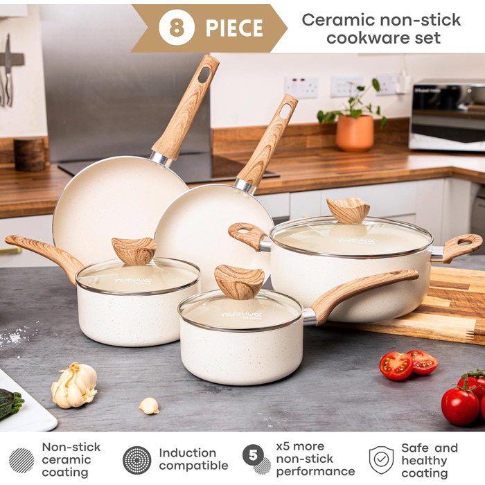 Non-stick cookware set - Induction cooktop cookware set - 5-piece kitchen cookware with lids - Cooking cream granite pot pots and pans - from Nuovva
