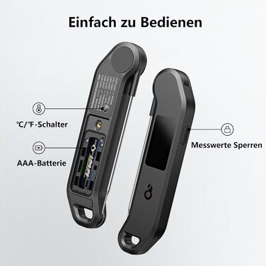 Цифровий термометр для м'яса ThermoMaven – миттєвий показник за 1 секунду, сертифікований NIST, ±0,3°C, водонепроникний (IP65), магнітний, для приготування на грилі, барбекю, духовки, кухні, чорний