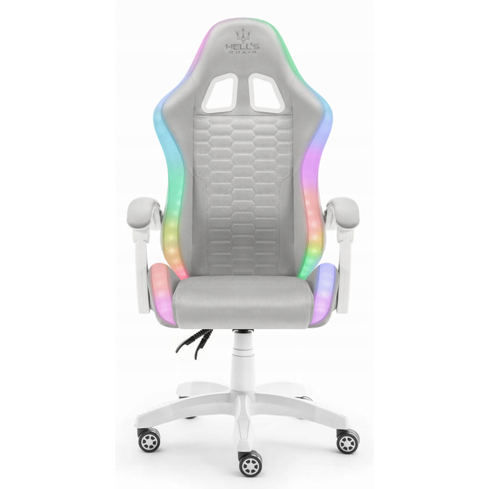 Ігрове крісло Hell's Chair HC-1000, сіра тканина, LED RGB, з подушками