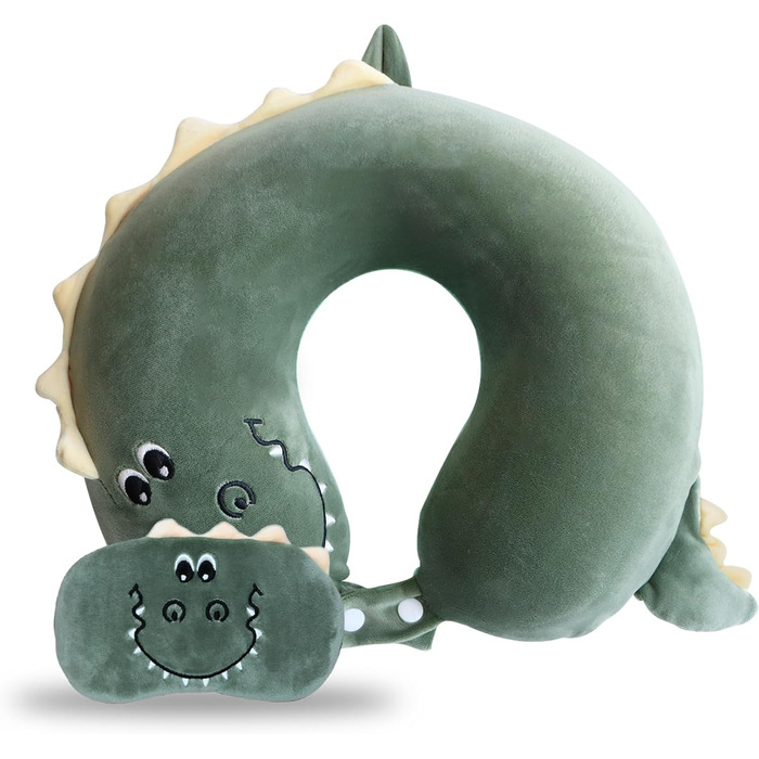 Дитяча подушка для подорожей з маскою для сну, м'яка подушка для шиї з Memory Foam, для дітей, хлопчиків та дівчаток, підлітків, аксесуари для подорожей, подушка для шиї з динозавром