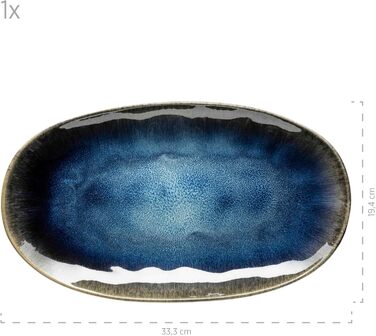 MÄSER Frozen Series Set of 3 Serving Plates, Ceramic Serving Dishes in 3 Sizes, Modern Vintage Look, Colorfully Speckled Glaze, Stoneware, Blue Small