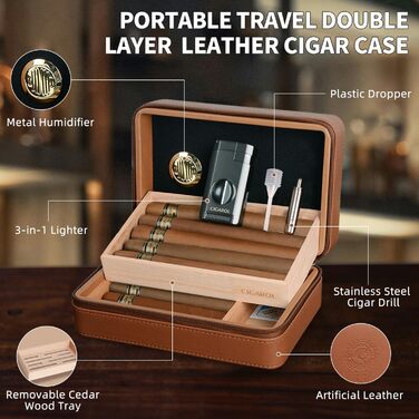 Чохол для сигар з натуральної шкіри, переносний вологозберегаючий гуморидор, для 6 сигар, подарунок для чоловіків (без сигар), темно-коричневий
