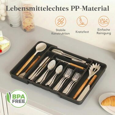 Органайзер для столових приборів Lifewit в шухляду, розсувний, 7-9 відділень, 35-48 см, чорний