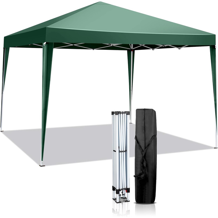 LEADZM 3x3m Pavilion, Pop-up Folding Pavilion, Stable, Waterproof, Steel Frame, Adjustable Height, UV Protection 50+, Garden Tent, Party Tent, for Garden, Party, Camping (Green)