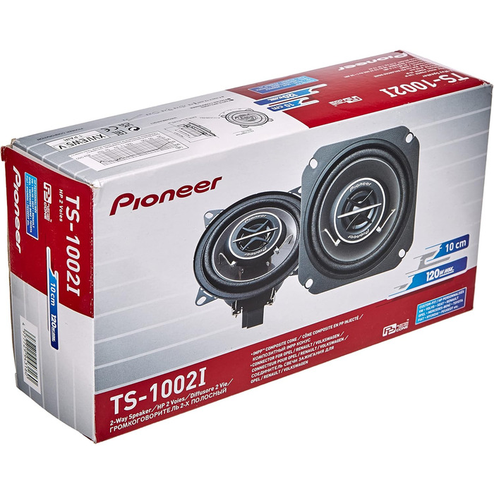 Автомобільні коаксіальні динаміки Pioneer TS-1002I 10 см, 2-смугові, 120Вт, з решіткою, потужний звук, висока чутливість, глибина монтажу 43 мм, набір з 2 штук