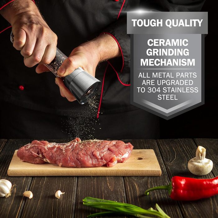 Набір меланець для солі та перцю HOME EC - 2 шт. з регулюванням, з воронкою, з інструкцією, 7 дюймів, прозоре скло