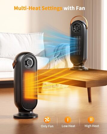 Електричний обігрівач для дому, офісу та спальні, 1500W, з термостатом, тихий, чорний