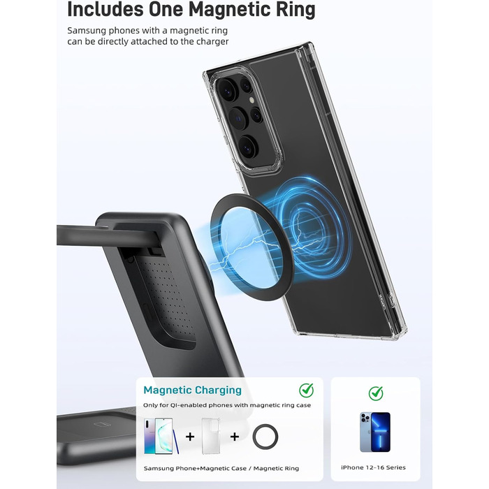 Магнітна зарядна станція 3-в-1 для Samsung Galaxy S25 Ultra/S24 з MagSafe, зарядка для годинників Galaxy Watch Ultra/8/7/6, бездротовий зарядний пристрій для подорожей (сріблястий)