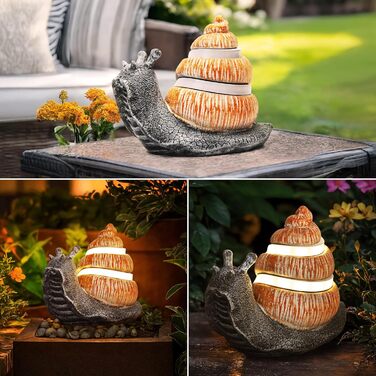 FLOWood Solar Garden Figurines, Snail's Pace Garden Decor for Outdoors with LED Strips, Home Balcony Decoration, Cute Figurines, Kawaii Gifts for Women/Mom, Room Decor for Terrace