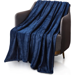 Плед KEPLIN з фланелі, великий накид, ковдра, м'який, затишний та пухнастий, з мікрофібри, для ліжка та ковдри, ідеально підходить для дорослих та дитячих кімнат, двоспальне ліжко (150 x 150), колір: темно-синій