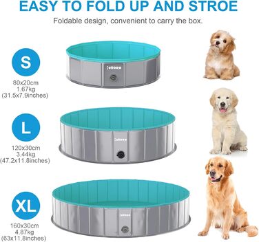 Dog Pool for Large Dogs, Foldable Swimming Pool Splash Pool Dog, Portable PVC Dog Pool Bathtub Dog Swimming Pool for Large Small Dogs, (Light Green, XL (160 x 30 cm))
