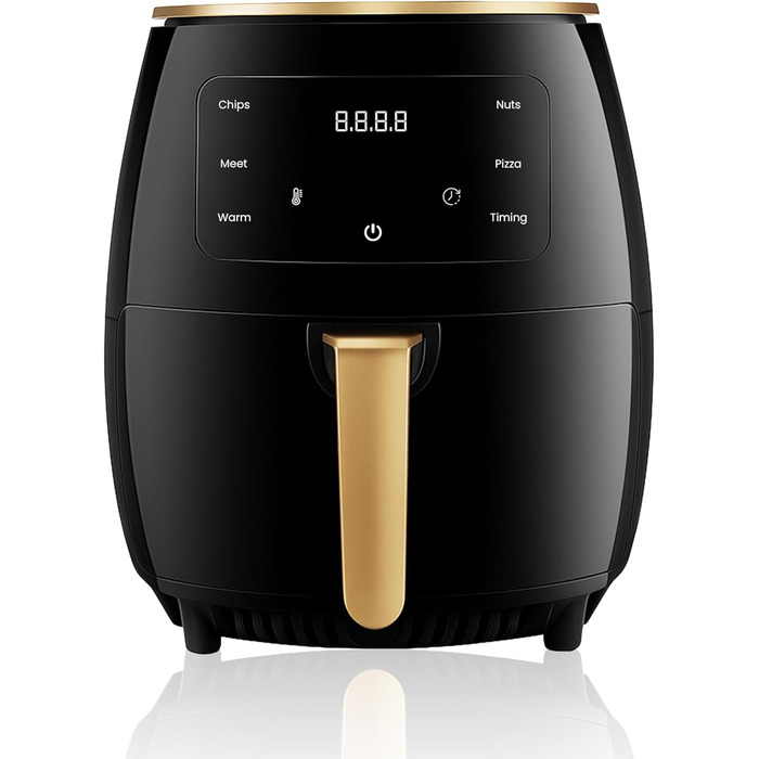 Аерофритюрниця Retoo 6.5л 1800Вт, 10 програм, до 200°C, сенсорне управління, не потребує олії, чорний/золотий