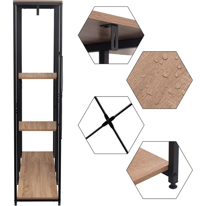 Clothes Rack Coat Rack, Open Wardrobe for Bedroom, Laundry Rack Hanging Shelf with Storage, Wood Steel, Black+Light Oak