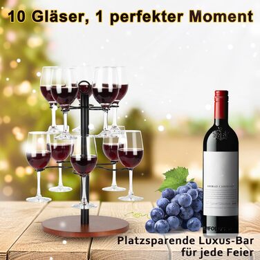 Стійка для келихів JUJOYBD на 10 келихів: 2-рівнева підставка для вина, Aperol та коктейльних келихів, з дерев'яним основанням для вечірок, свят та заходів на відкритому повітрі