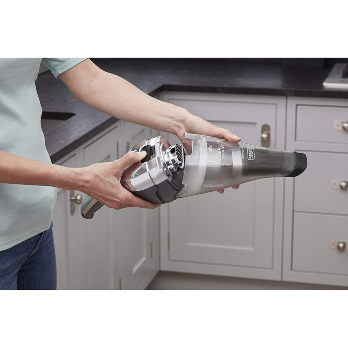 Акумуляторний пилосос ручний BLACK+DECKER Dustbuster NVC220WBC 7.2V (1.5Ah), сірий металік, 385 мл, без мішка, з насадкою для щілин та док-станцією
