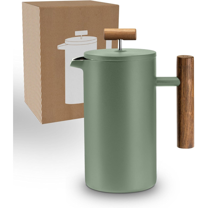 Lambda Coffee® Thermo French Press Stainless Steel | Available in 3 Sizes | Stainless Steel Coffee Maker | Double-Walled: Keeps Warm for a Long Time | Coffee Maker | French Press (Red, ) (0.35l (2 Cups), Moss Green)
