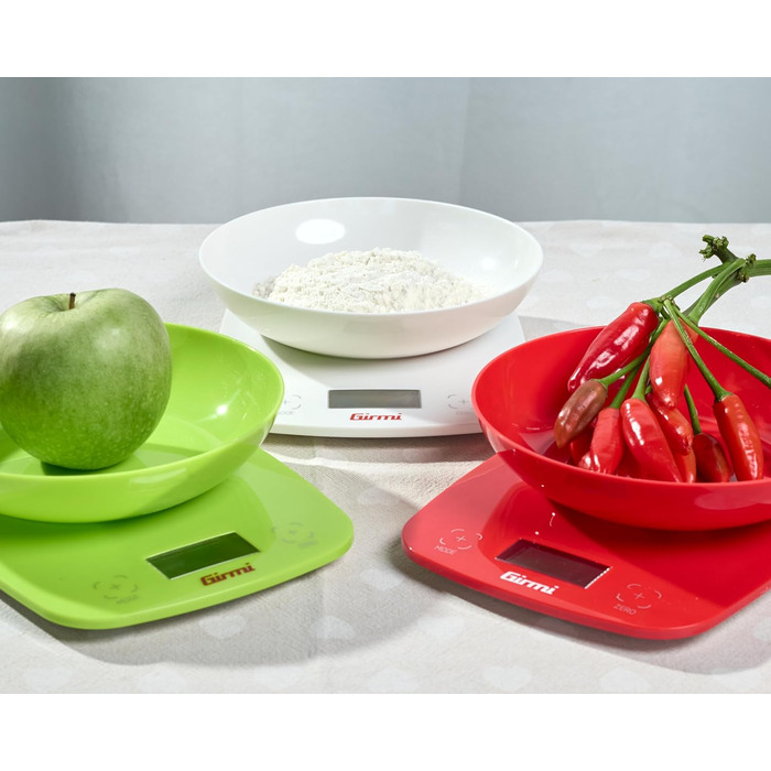 Кухонні ваги Girmi PS0102 - пластик, 1 г/5 кг, LCD-дисплей, автоматичне вимкнення, функція тарування, червоний
