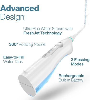 Aquasonic Aqua Flosser: професійний бездротовий ірigator для порожнини рота з 4 насадками, 3 режими, портативний (білий)