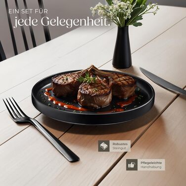 Набір посуду tectake® на 6 осіб, 30 предметів, чорний, з тарілок, мисок, глибоких тарілок та салатників