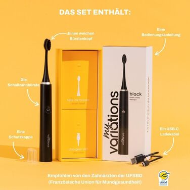 Електрична зубна щітка My Variations чорна: 5 режимів, таймер 2 хв, акумулятор на місяць