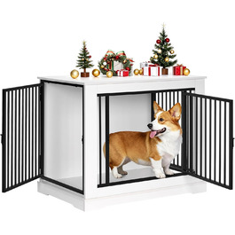 BEWISHOME Клітка для собак, 81 см, Біла, з 3 дверцятами, для дому, з функцією столику, для маленьких/середніх собак, EMGL03W